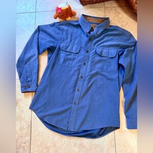 Reel Legends Blue and Tan Faux Suede Button up Shirt